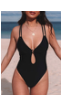 [solo talle L] Black O-ring Decor Hollowed Strappy One Piece/ trajes de baño