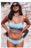 Sky Blue Cross Straps Tie Back Ribbed Knit Bikini Set /trajes de baño